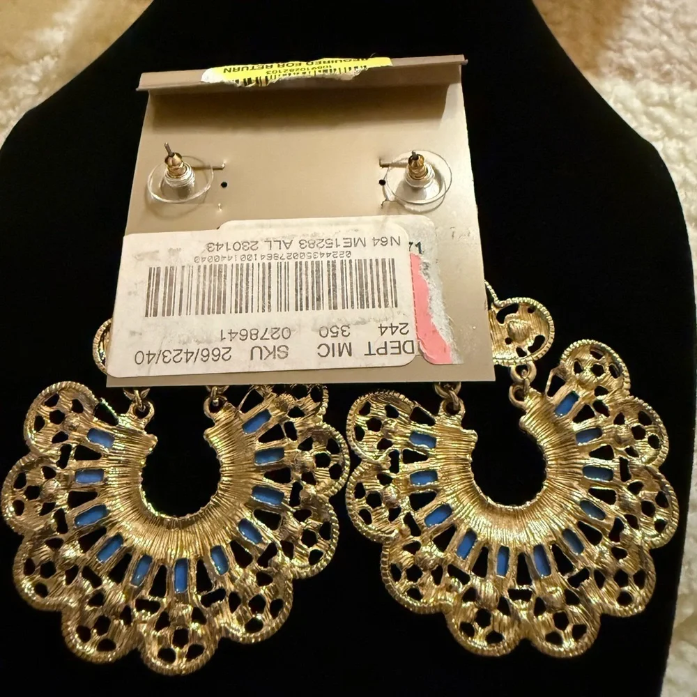 Natasha Couture Blue and Gold Filigree Earrings